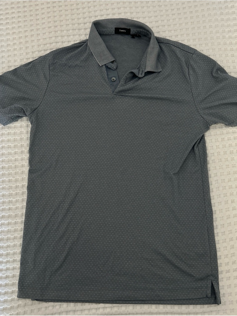 Theory Men's Blue Polo Shirt Dot Jacquard Cotton/Poly Blend Size Small